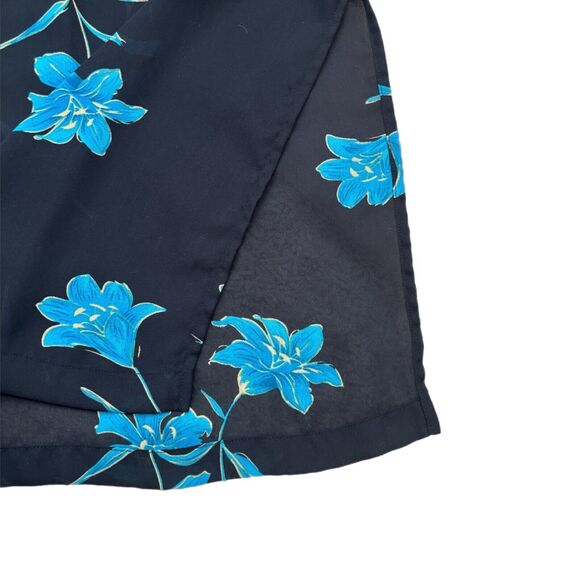 Womens Sheer Floral Print Button Up Top Size 1X Blue Vintage Shoulder Pads - Picture 5 of 8